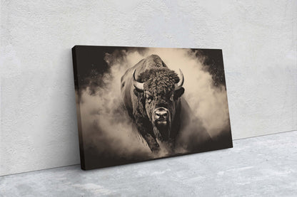 American Buffalo, Bison Picture, Buffalo Painting, Dramatic Bison, Americana, American West, Photography, Photo, Framed Canvas