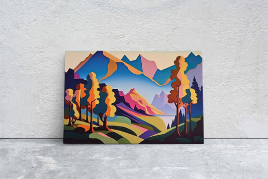 Surreal Mountain, Subdued Landscape, Simplistic Painting, Minimal Abstract, Modern, Art Deco, Geometric Shapes
