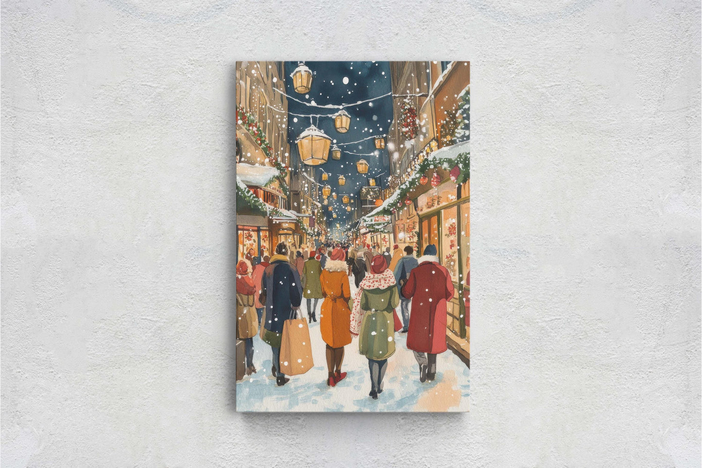 Vintage Christmas Canvas, Christmas Shopping, Christmas Village