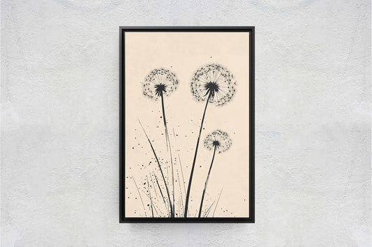 Minimalist Dandelion, Dandelion Print, Black and White, Cream, Neutral Colors