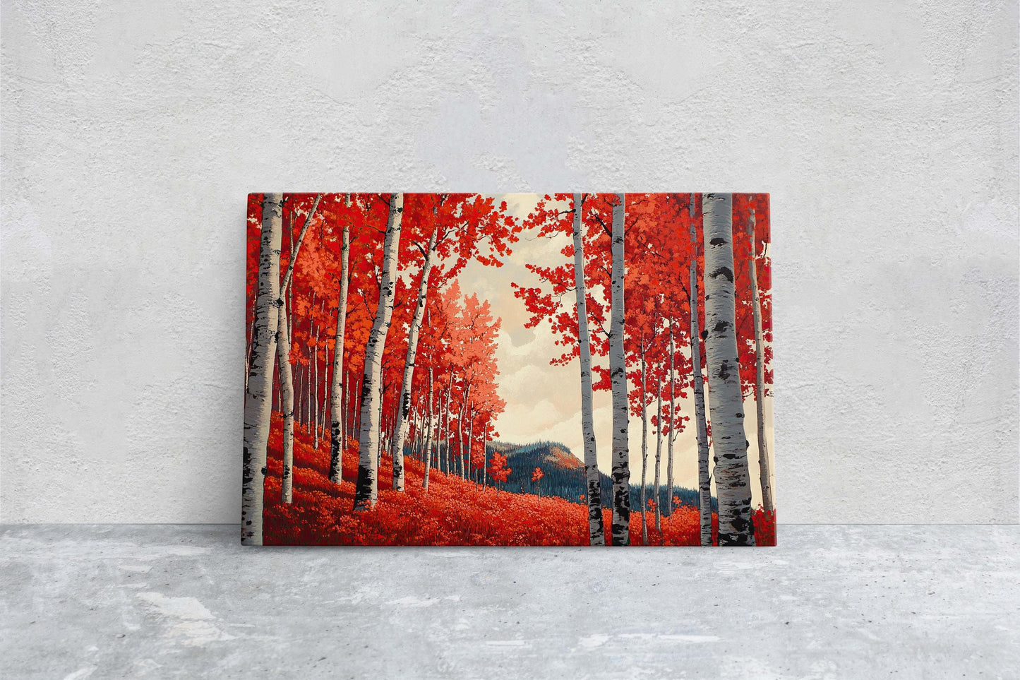 Red Aspen Trees, Fall Aspen Art, Autumn Tree Painting