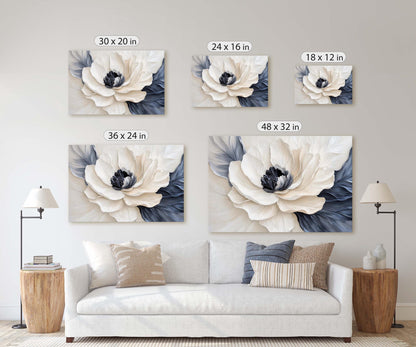 Flower Painting, Black White Floral, Contemporary Art