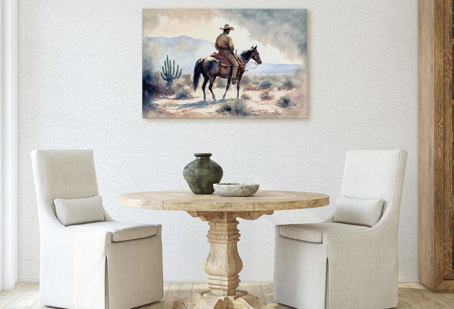 Watercolor Cowboy Canvas Art Ready To Hang Large Print, Old West, Horse