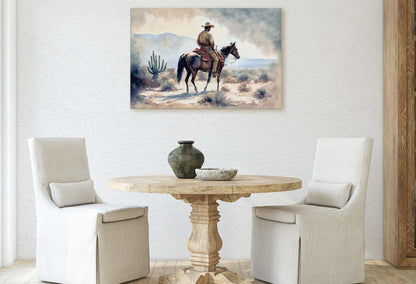 Watercolor Cowboy Canvas Art Ready To Hang Large Print, Old West, Horse
