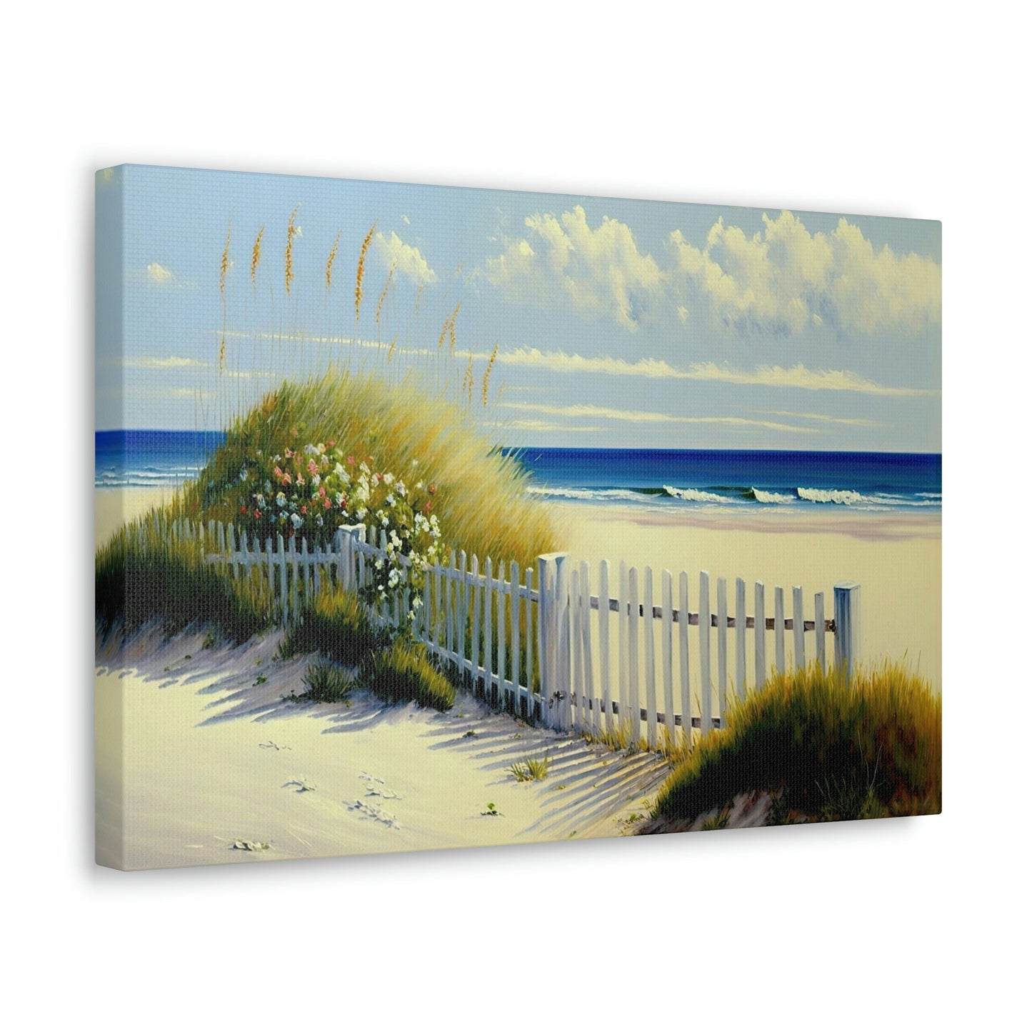 Beach White Picket Fence Canvas Art Ready To Hang Large Print, Oil Painting, Landscape
