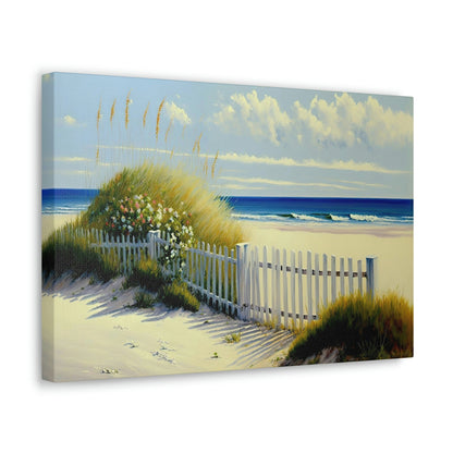 Beach White Picket Fence Canvas Art Ready To Hang Large Print, Oil Painting, Landscape