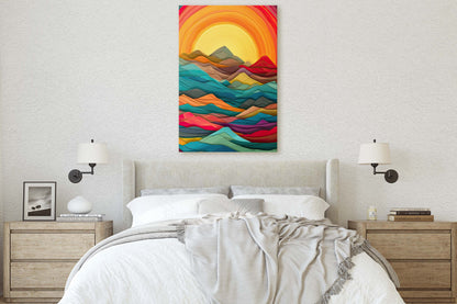 Sunshine Mountain on Canvas, Sunset Decor, Flat Art, Vibrant Color, Bold Art, Vertical, Abstract, Mid Century Modern, Scandinavian Print