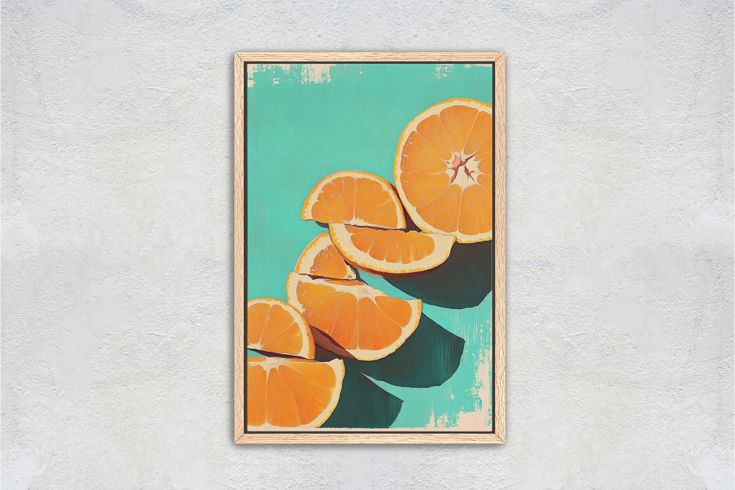 Cut Oranges, Orange Green, Mint Green, Pop Art, Food Art, Kitchen Decor