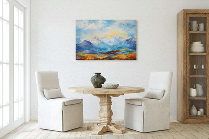 Abstract Mountains, Impressionist Art, Mountain Landscape, Scenic Decor, Painting Print, Framed Canvas, Large Art Print