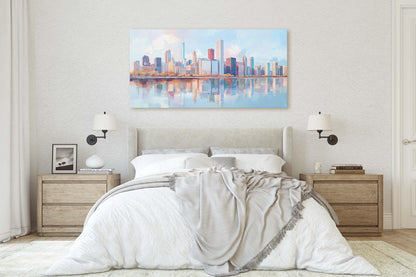 City Skyline Print, Urban City, Waterfront Buildings