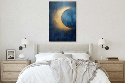 Gold Moon on Indigo, Moon Painting, Minimalist Art, Circle Indigo, Maximalist Art, Contemporary Decor, Celestial Art, Space Decor, Night Sky