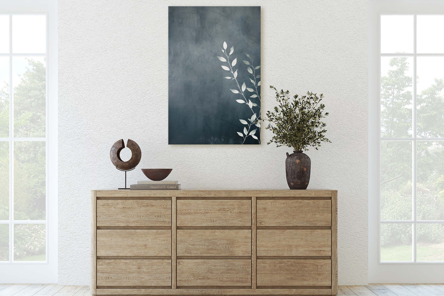 Black and White Floral, Botanical Art, Wildflower Decor, Farmhouse Print, Modern Art, Large Print, Framed Canvas