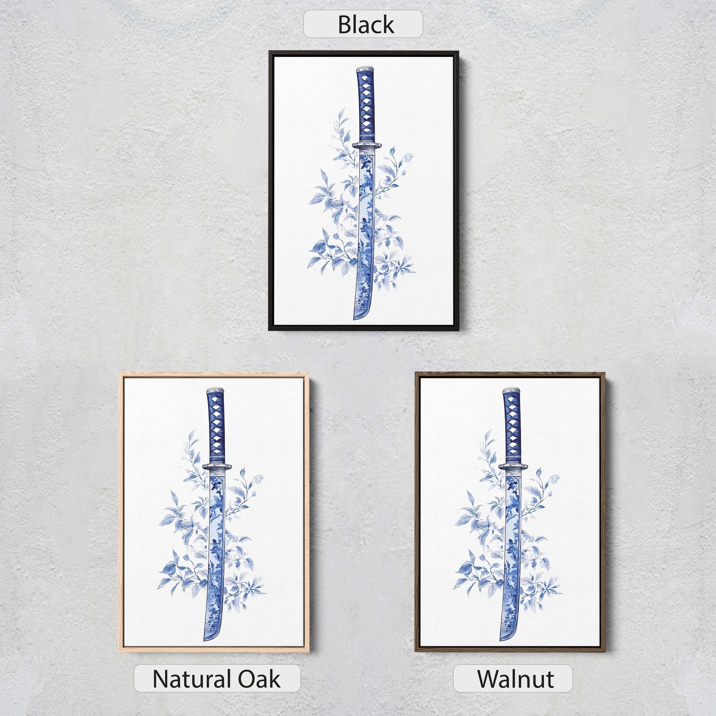 Blue Willow Katana, Samurai Sword, Vintage Art, chinoiserie Design