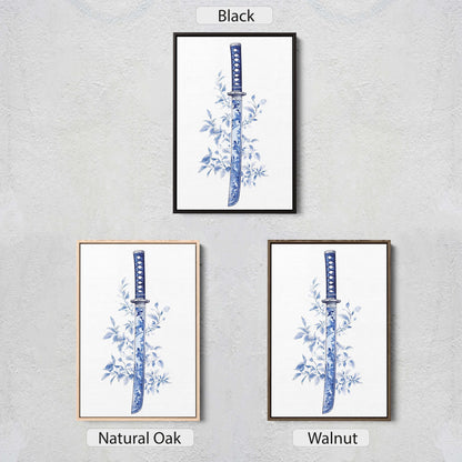 Blue Willow Katana, Samurai Sword, Vintage Art, chinoiserie Design
