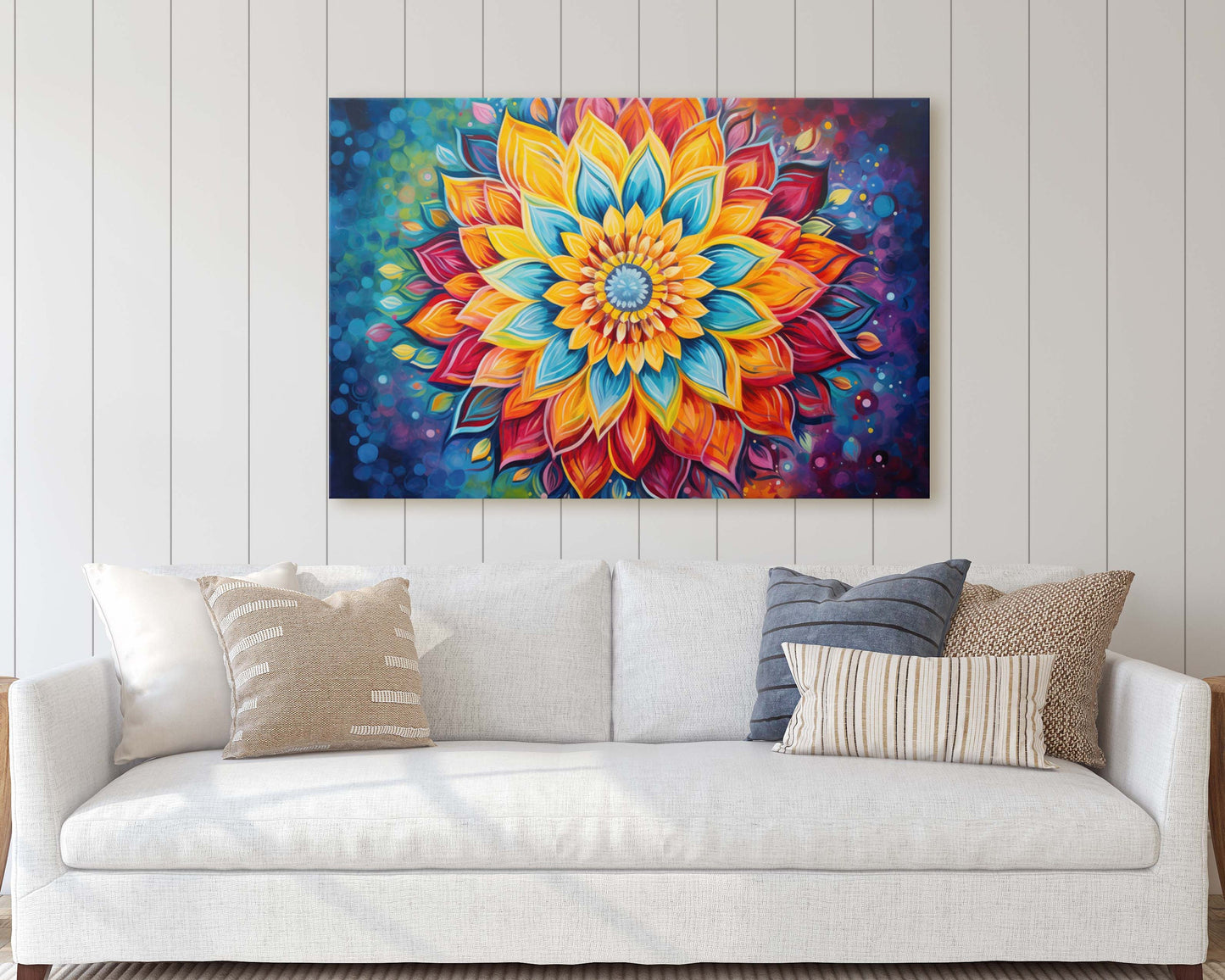 Mandala Flower, Indian Asian Decor, Geometric art, Sacred Geometry, Framed Canvas, Dorm Decor, College Art, Trippy, Psychedelic