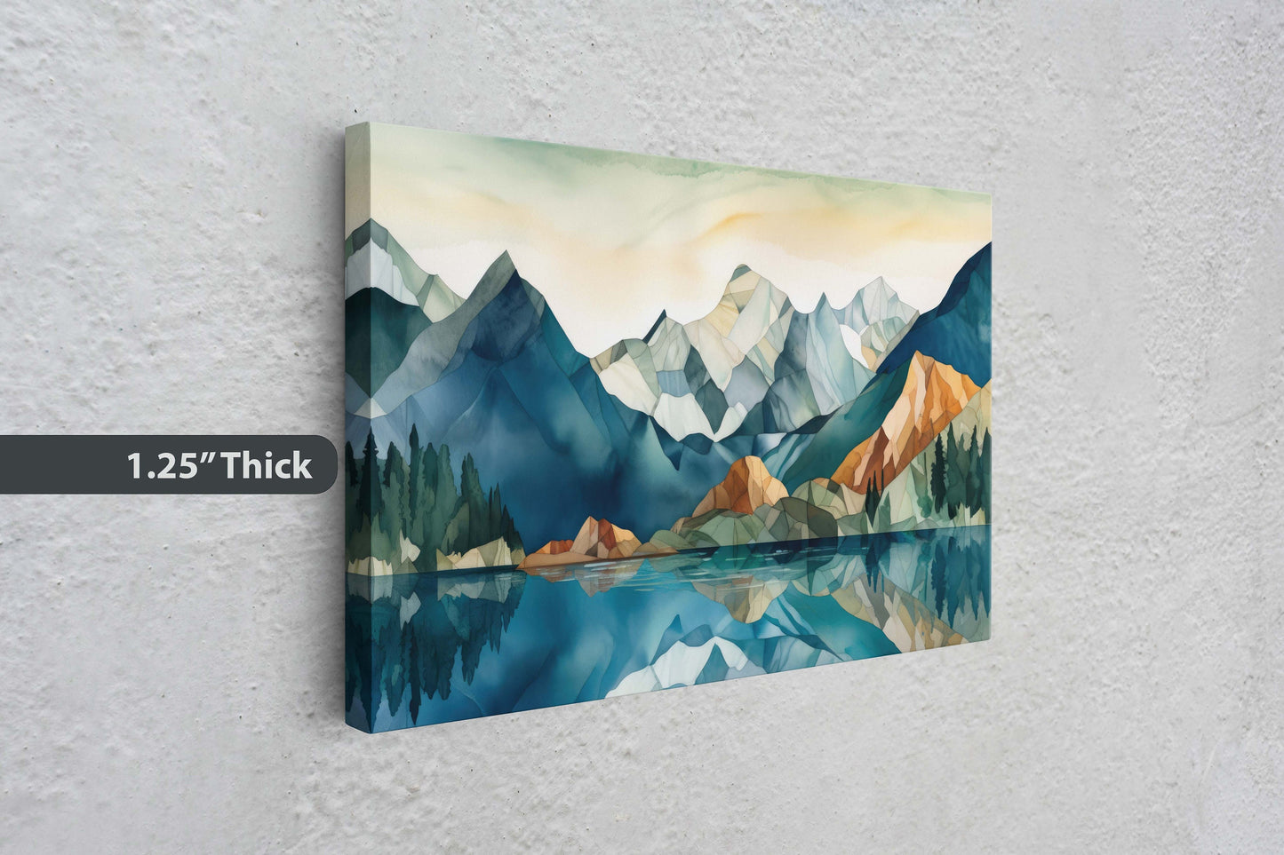Lakeside Mountains on Canvas, Lake View mountains, Abstract Landscape, Modern Landscape, Neutral Tones, Subtle color, Watercolor Print