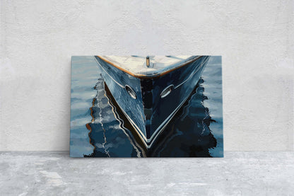 Navy Ship Art, Wooden Boat, Nautical Print, Ocean Painting, Sailing Art, Coastal Decor, Beach Art, Wooden Ship, Blue Indigo