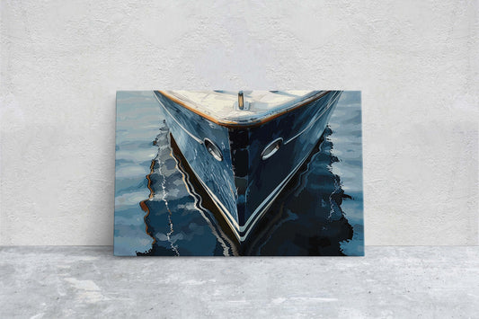 Navy Ship Art, Wooden Boat, Nautical Print, Ocean Painting, Sailing Art, Coastal Decor, Beach Art, Wooden Ship, Blue Indigo