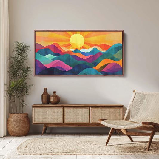 Sunshine Mountain, Canvas Print, Sunset Decor, Flat Art, Vibrant Color, Bold Art, Vertical, Abstract, Mid Century Modern, Scandinavian Print