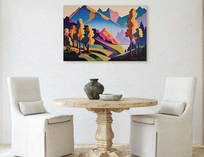 Surreal Mountain, Subdued Landscape, Simplistic Painting, Minimal Abstract, Modern, Art Deco, Geometric Shapes
