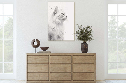 White Cat Portrait, Black and white cat, Feline Profile, Cat lover, Framed Canvas, Cat photography