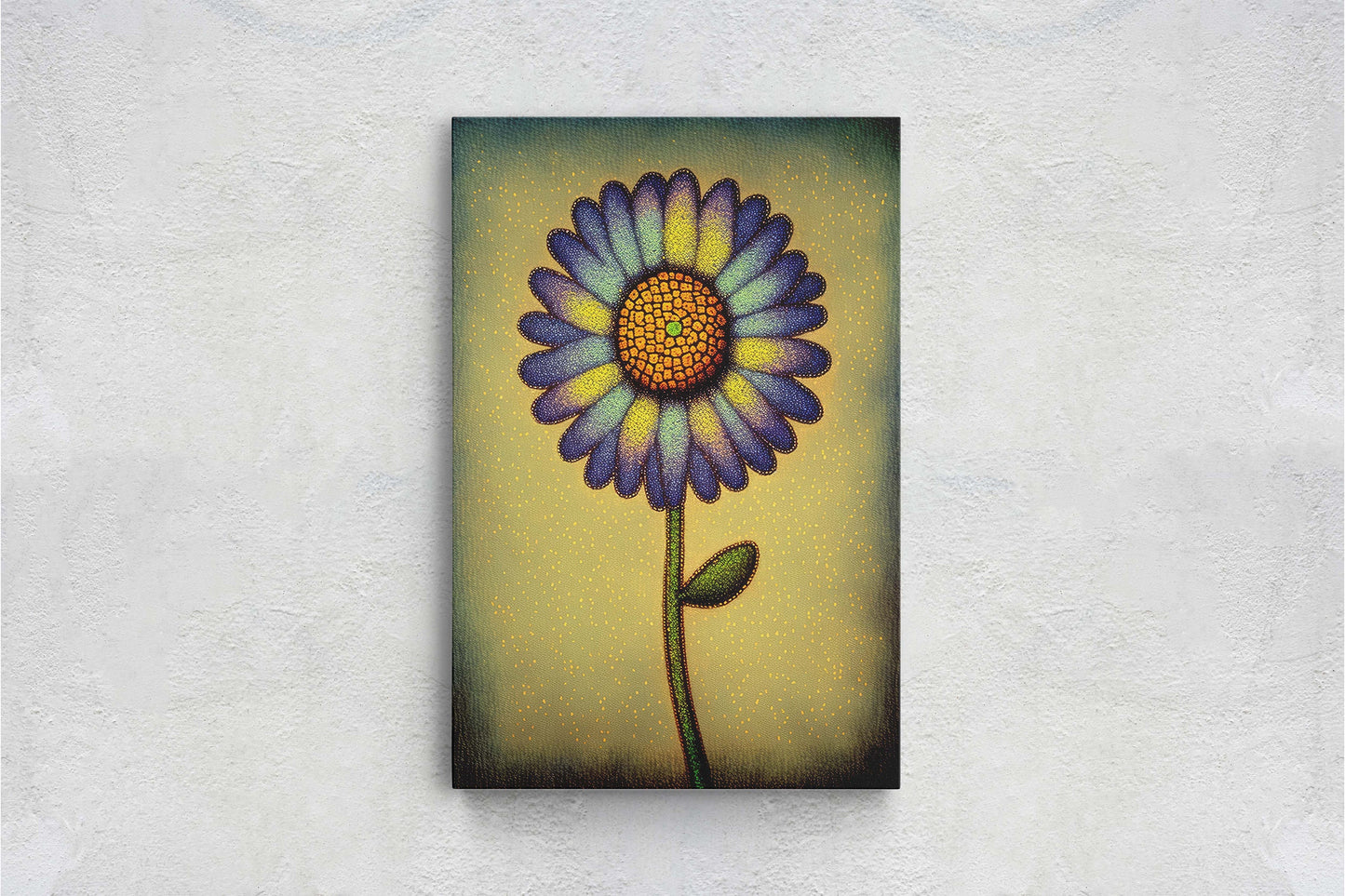 Sunflower, Abstract, Pointillism, Flower Decor, Large Print, Ready To hang, Farmhouse, Farm, Vertical Print, Modern Art, Contemporary