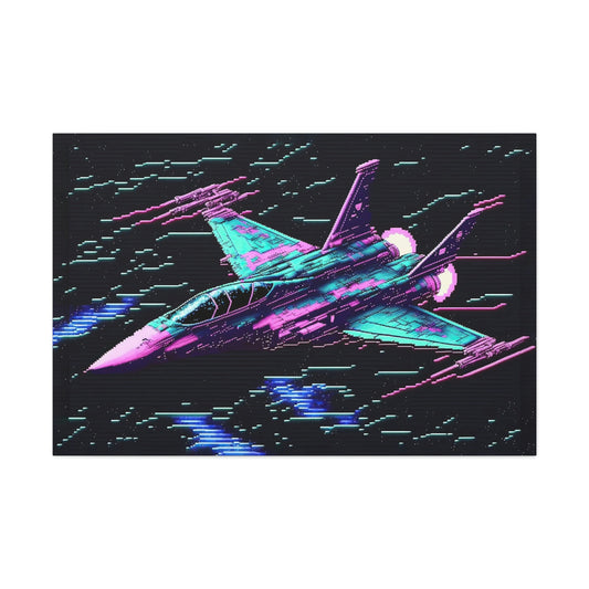 Fighter Jet Canvas Art Ready To Hang | Vapor wave | Outrun | Pixel | Man Cave