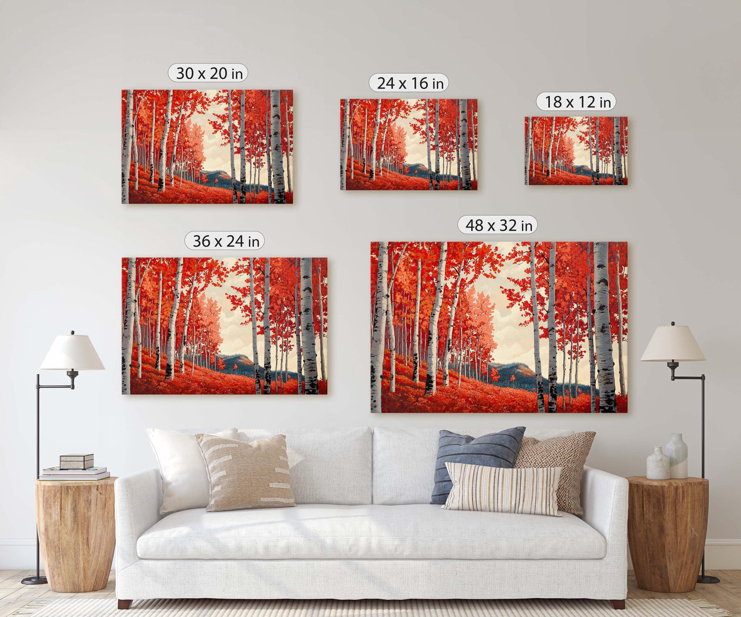Red Aspen Trees, Fall Aspen Art, Autumn Tree Painting