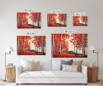 Red Aspen Trees, Fall Aspen Art, Autumn Tree Painting