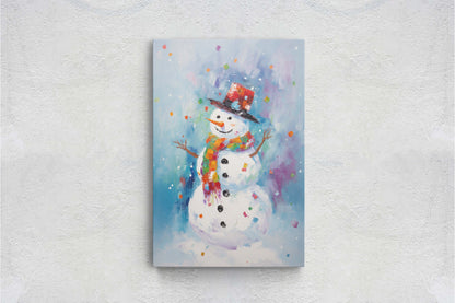 Colorful Snowman, Festive Winter Art, Holiday Decor, Christmas Print, Winter season, Framed Canvas, Snow man