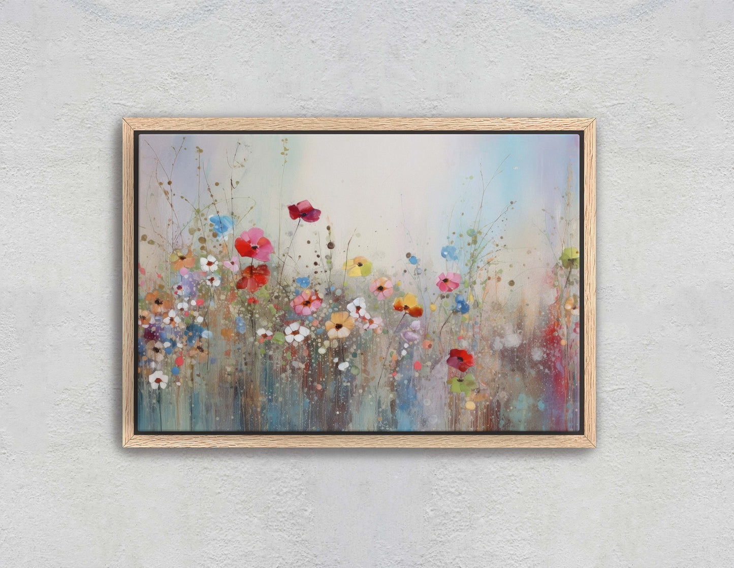 Wildflowers on Canvas, Flowers in Rain. Abstract Wall Art, Framed Canvas, Watercolor flowers,  Floral Print, Classic, Rustic Farmhouse