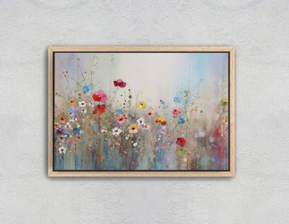 Wildflowers on Canvas, Flowers in Rain. Abstract Wall Art, Framed Canvas, Watercolor flowers,  Floral Print, Classic, Rustic Farmhouse