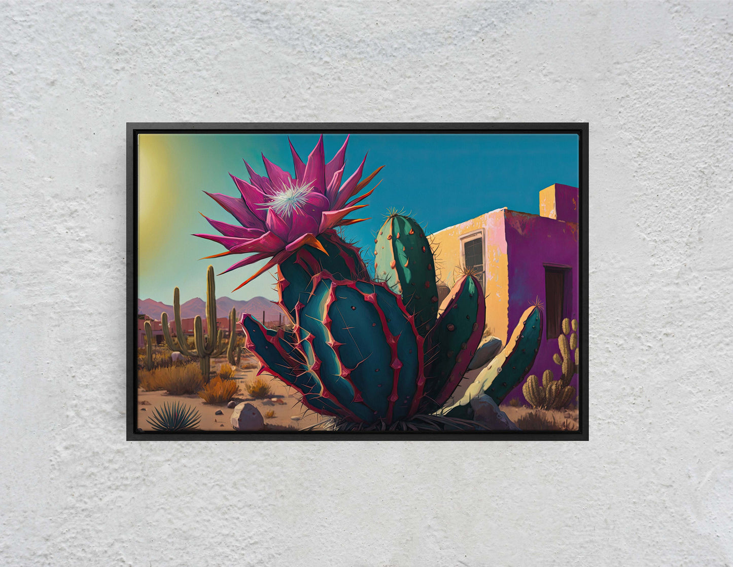 Blooming Cactus, Southwest Art,Ready To Hang, Large Print, Painting, Desert Landscape, Contemporary Art, Modern Art, Surreal Desert