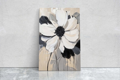 Modern Flower, Contemporary Art, Flower Painting, Black White Beige
