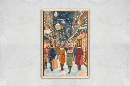 Vintage Christmas Canvas, Christmas Shopping, Christmas Village