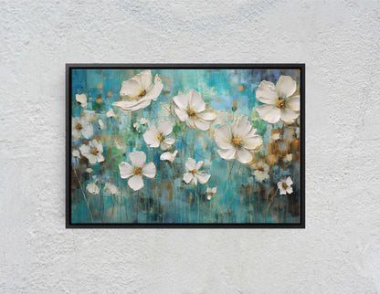 White Poppies on Canvas, Wildflower Print, Subtle Decor, Flower Art, Painting Print, Abstract Flowers, Impressionist Art, Large Print