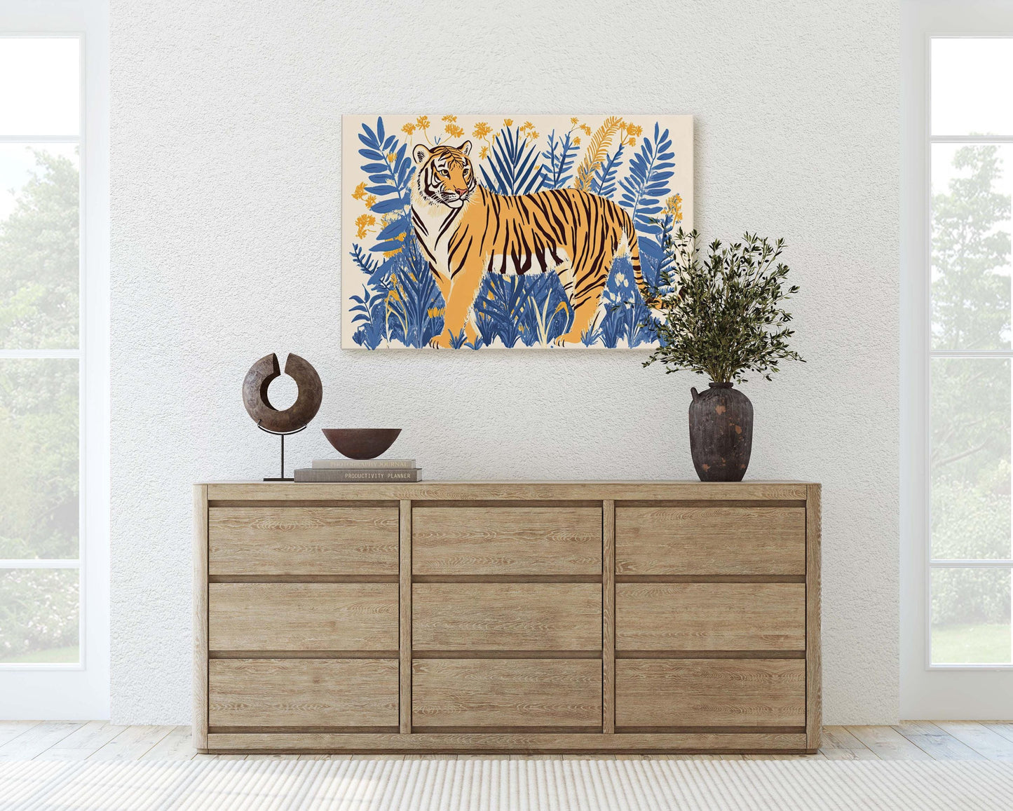 Jungle Tiger, Minimalist Tiger Print, Botanical Animal