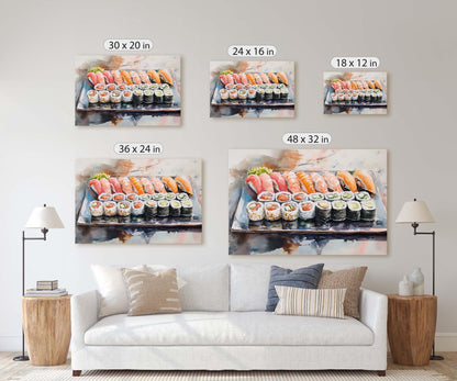 Sushi Print, Sashimi Canvas, Food Decor, Kitchen Art