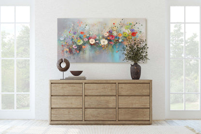 Wildflowers in Rain, Flowers in Rain, Abstract Wall Art, Framed Canvas, Watercolor flowers,  Floral Print, Classic, Rustic Farmhouse