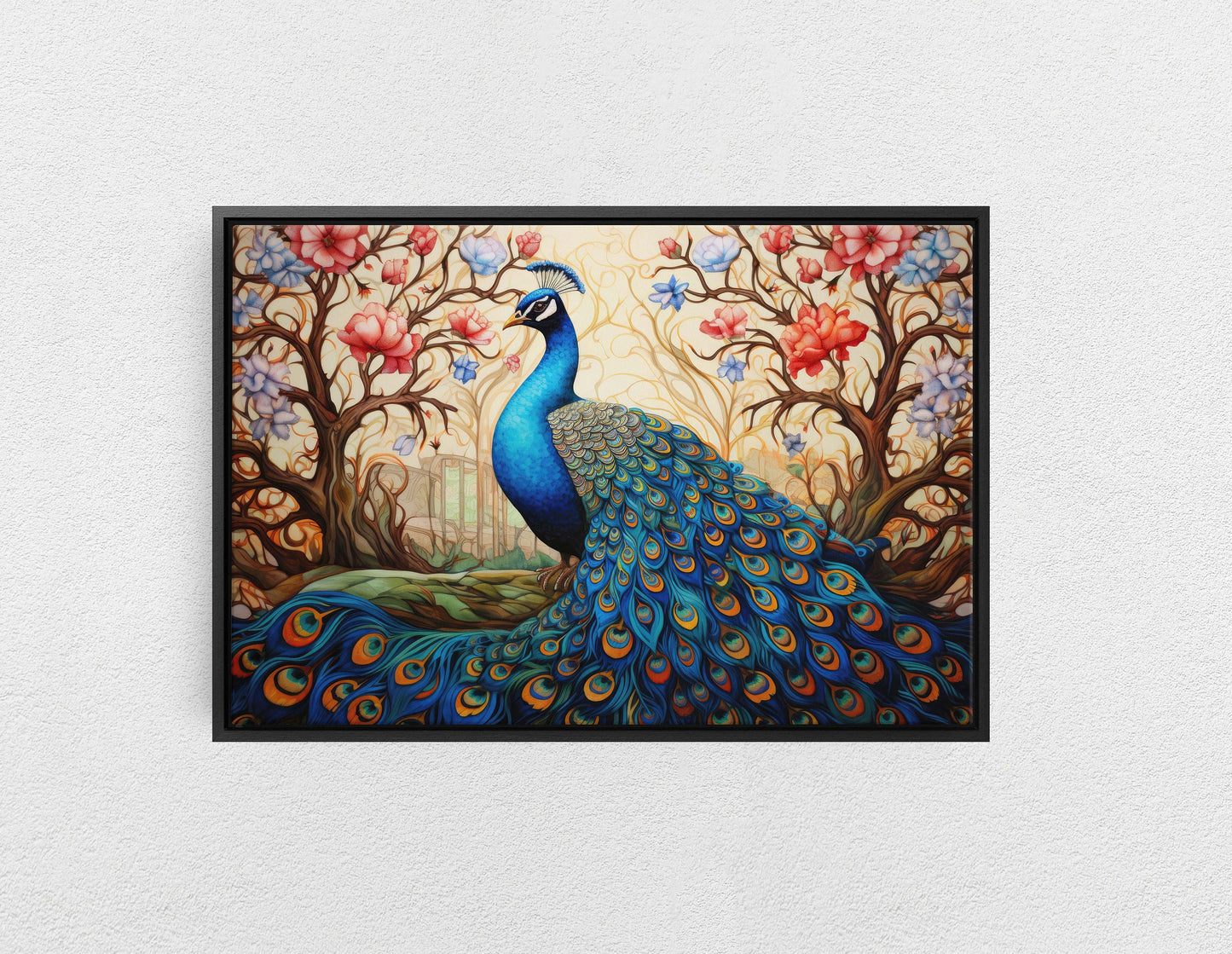 Peacock Painting,  Colorful Art, Vibrant Decor, Peacock Wall Art, Framed Canvas