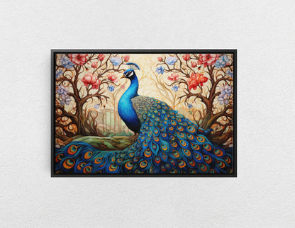 Peacock Painting,  Colorful Art, Vibrant Decor, Peacock Wall Art, Framed Canvas
