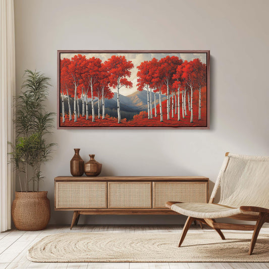 Red Aspen Tree Art, Fall Tree Painting, Mountain Aspens, Autumn Colors