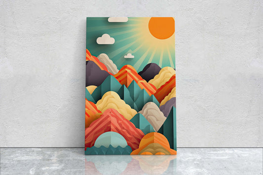 Minimalist Mountains, Sunset Decor, Flat Art, Vibrant Color, Bold Art, Vertical, Abstract Mountain, Mid Century Modern, Scandinavian