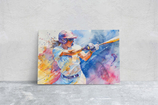 Women's Softball, Girls Baseball, Colorful sports, Woman Sports, Large Art Print, Framed Canvas, Girls Room, Kids room, Athlete