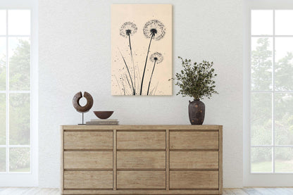Minimalist Dandelion, Dandelion Print, Black and White, Cream, Neutral Colors