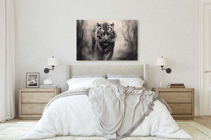 Tiger Forest, Black and White, Animal Print, Contemporary Art, Modern Art, Tiger Photo, Photograph, Canvas Art Print, Ready to Hang