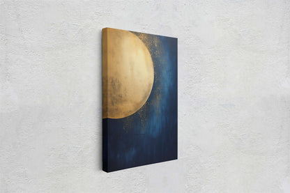 Gold Moon on Indigo, Moon Painting, Minimalist Art, Circle Indigo, Maximalist Art, Contemporary Decor, Celestial Art, Space Decor, Night Sky