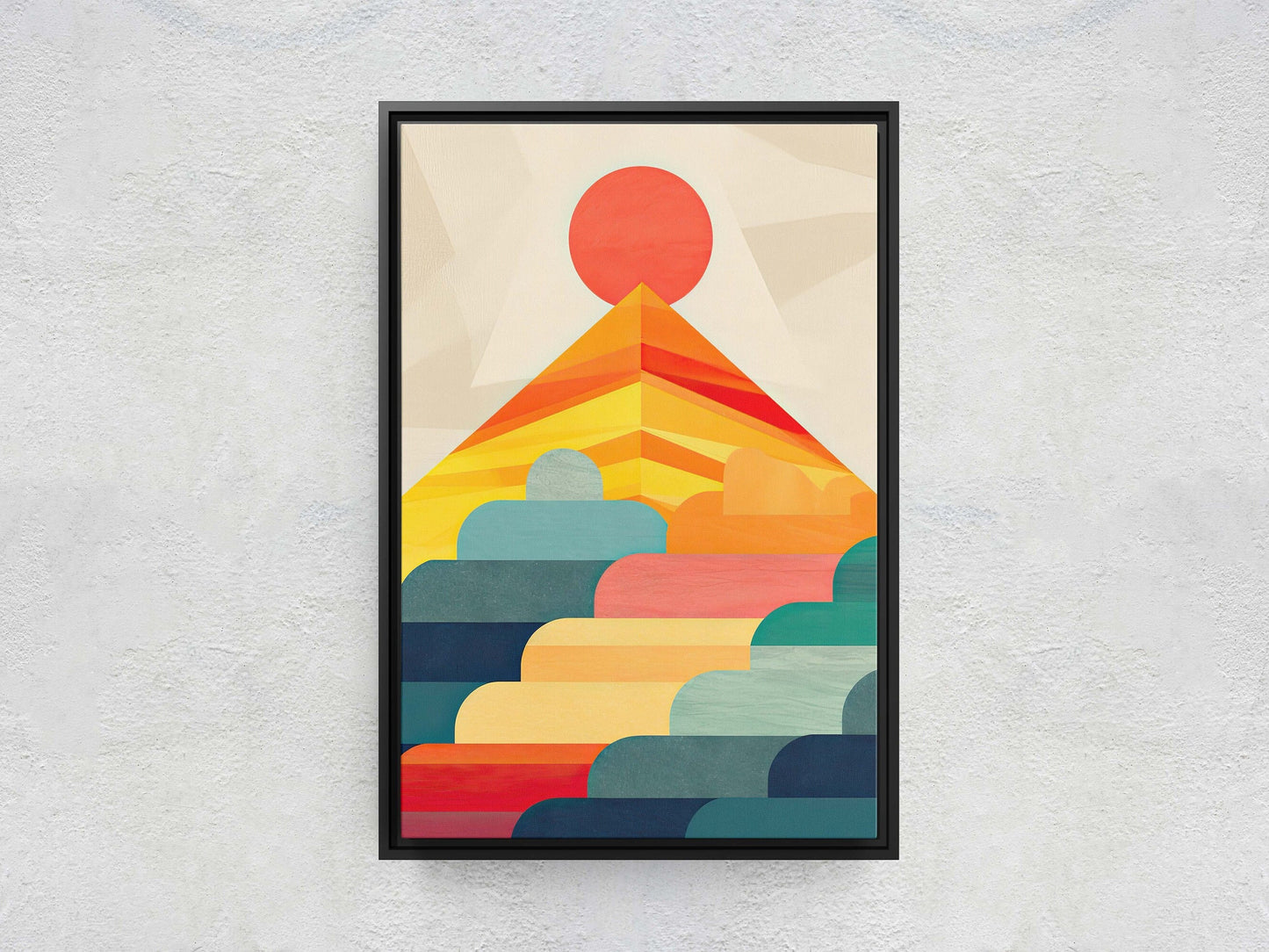 Cloudy Mountain on Canvas, Sunset Decor, Flat Art, Vibrant Color, Bold Art, Vertical, Abstract, Mid Century Modern, Scandinavian Print