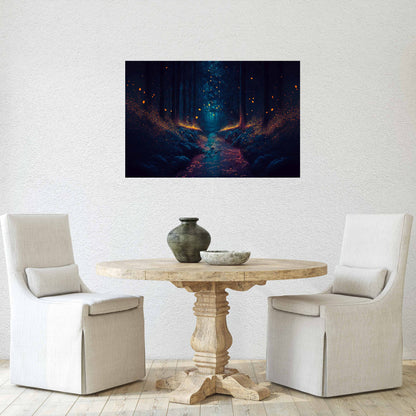 Mystical Firefly Forest Canvas Art Ready To Hang Large Print, Oil Painting, Fantasy Forest