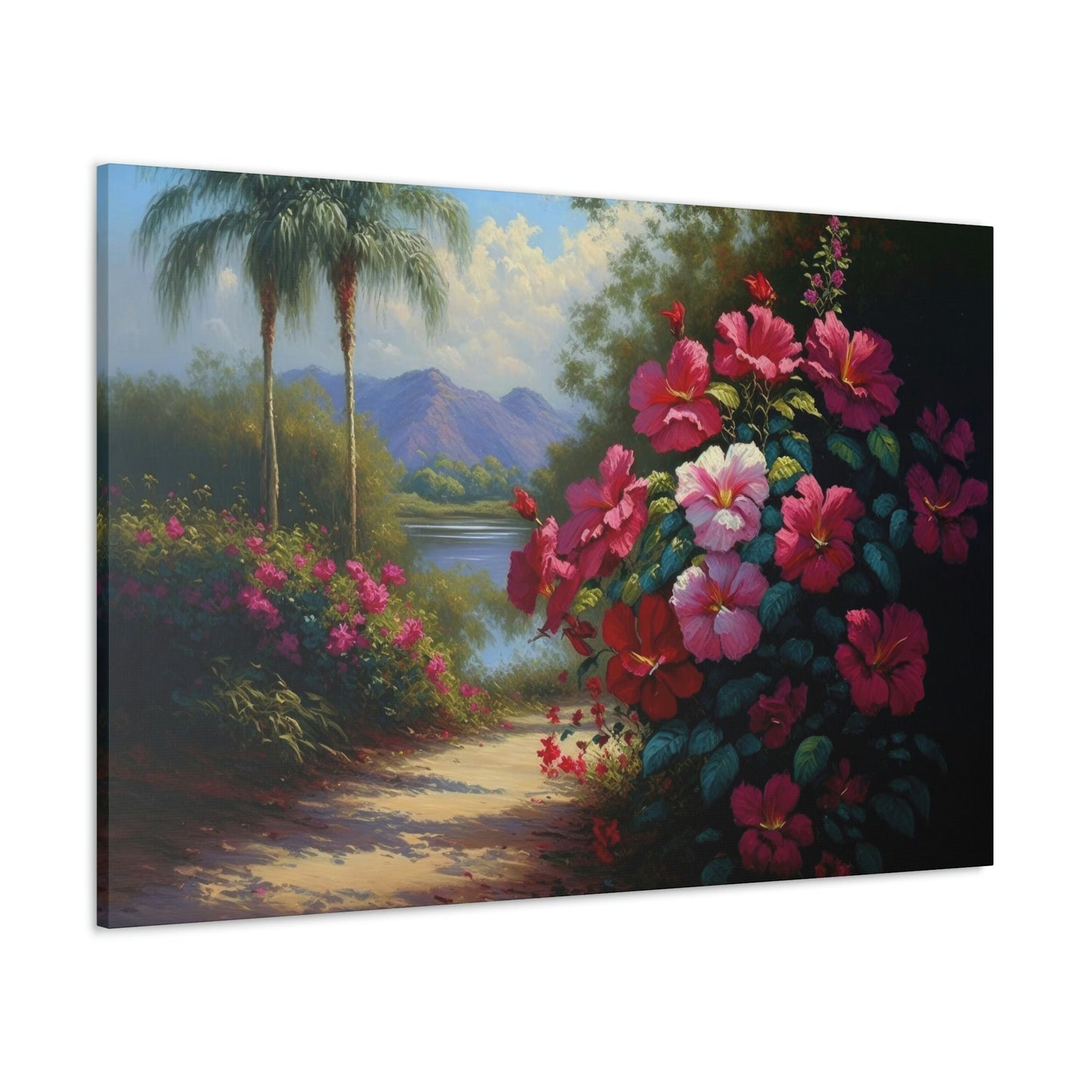 Hibiscus Garden Canvas Art Ready To Hang Large Print, Oil Painting, Landscape, Natural Beauty, Colorful